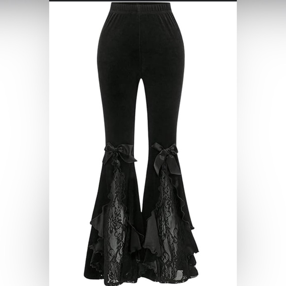 ROMWE Pants - Beautiful Velvet Lace Gothic Bell Bottoms with Bows 🥀